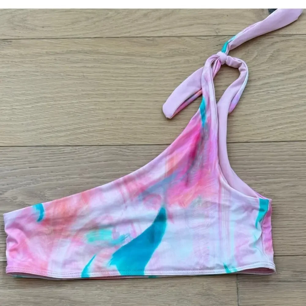 Frankie's Bikinis Taylor Top Trippy Tie Dye One Shoulder Bikini Top Pink Medium